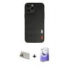 MARSİLYAN™- iPhone 13 Pro Max Kılıf Doruk Asil Koleksiyonu - Siyah Bilvis 5in1 5D Magic Hayalet Cam Ekran Koruyucu + Rose Gold Rainbow Kamera Lens Koruma Cam