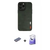 MARSİLYAN™- iPhone 13 Pro Max Kılıf Doruk Asil Koleksiyonu - Siyah Bilvis 5in1 5D Magic Hayalet Cam Ekran Koruyucu + Mavi Renkli Kamera Lens Koruma Cam