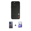 MARSİLYAN™- iPhone 13 Pro Max Kılıf Doruk Asil Koleksiyonu - Siyah Bilvis 5in1 5D Magic Hayalet Cam Ekran Koruyucu + Mavi Neon Fosforlu Kamera Lens