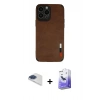 MARSİLYAN™- iPhone 13 Pro Max Kılıf Doruk Asil Koleksiyonu - Siyah Bilvis 5in1 5D Magic Hayalet Cam Ekran Koruyucu + Lacivert Pers Alüminyum Kamera Lens