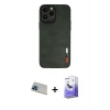 MARSİLYAN™- iPhone 13 Pro Max Kılıf Doruk Asil Koleksiyonu - Siyah Bilvis 5in1 5D Magic Hayalet Cam Ekran Koruyucu + Rainbow Kamera Lens Koruma Cam - MI