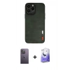 MARSİLYAN™- iPhone 13 Pro Max Kılıf Doruk Asil Koleksiyonu - Siyah Bilvis 5in1 5D Magic Hayalet Cam Ekran Koruyucu + Neon Fosforlu Kamera Lens - BZ