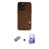 MARSİLYAN™- iPhone 13 Pro Max Kılıf Doruk Asil Koleksiyonu - Siyah Bilvis 5in1 5D Magic Hayalet Cam Ekran Koruyucu + Pembe Shine Kamera Lens Koruma Cam
