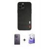 MARSİLYAN™- iPhone 13 Pro Max Kılıf Doruk Asil Koleksiyonu - Siyah Bilvis 5in1 5D Magic Hayalet Cam Ekran Koruyucu + Neon Fosforlu Kamera Lens - BZ