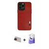 MARSİLYAN™- iPhone 13 Pro Max Kılıf Doruk Asil Koleksiyonu - Siyah Bilvis 5in1 5D Magic Hayalet Cam Ekran Koruyucu + Kırmızı Rainbow Kamera Lens Koruma Cam