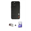 MARSİLYAN™- iPhone 13 Pro Max Kılıf Doruk Asil Koleksiyonu - Siyah Bilvis 5in1 5D Magic Hayalet Cam Ekran Koruyucu + Kırmızı Rainbow Kamera Lens Koruma Cam