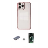 MARSİLYAN™- iPhone 13 Pro Max Kılıf Doruk Doku Prime - Şeffaf 360 Full Body Arka Koruyucu + Renkli Kamera Lens Koruma Cam - SI