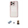 MARSİLYAN™- iPhone 13 Pro Max Kılıf Doruk Doku Prime - Şeffaf Maxco Cam Ekran Koruyucu + Pembe Shine Kamera Lens Koruma Cam