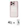 MARSİLYAN™- iPhone 13 Pro Max Kılıf Doruk Doku Prime - Şeffaf Pasifik Cam Ekran Koruyucu + Mavi Rainbow Kamera Lens Koruma Cam