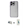 MARSİLYAN™- iPhone 13 Pro Max Kılıf Doruk Doku Prime - Şeffaf Pasifik Cam Ekran Koruyucu + Mavi Rainbow Kamera Lens Koruma Cam