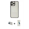 MARSİLYAN™- iPhone 13 Pro Max Kılıf Doruk Doku Prime - Şeffaf Pasifik Cam Ekran Koruyucu + Mavi Rainbow Kamera Lens Koruma Cam
