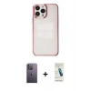 MARSİLYAN™- iPhone 13 Pro Max Kılıf Doruk Doku Prime - Şeffaf Pasifik Cam Ekran Koruyucu + Neon Fosforlu Kamera Lens - BZ