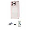 MARSİLYAN™- iPhone 13 Pro Max Kılıf Doruk Doku Prime - Şeffaf Pasifik Cam Ekran Koruyucu + Renkli Kamera Lens Koruma Cam - SI