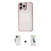 MARSİLYAN™- iPhone 13 Pro Max Kılıf Doruk Doku Prime - Şeffaf Pasifik Cam Ekran Koruyucu + Shine Kamera Lens - GD