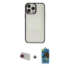 MARSİLYAN™- iPhone 13 Pro Max Kılıf Doruk Doku Prime - Siyah 18D Cam Ekran Koruyucu + Rainbow Kamera Lens Koruma Cam - KI