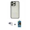 MARSİLYAN™- iPhone 13 Pro Max Kılıf Doruk Doku Prime - Siyah 18D Cam Ekran Koruyucu + Pers Alüminyum Kamera Lens - LT