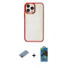 MARSİLYAN™- iPhone 13 Pro Max Kılıf Doruk Doku Prime - Siyah 18D Cam Ekran Koruyucu + Shine Kamera Lens Koruma Cam - PE