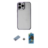 MARSİLYAN™- iPhone 13 Pro Max Kılıf Doruk Doku Prime - Siyah 18D Cam Ekran Koruyucu + Shine Kamera Lens Koruma Cam - PE