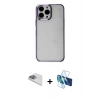 MARSİLYAN™- iPhone 13 Pro Max Kılıf Doruk Doku Prime - Siyah 3D Antistatik Cam Ekran Koruyucu + Pers Alüminyum Kamera Lens - SABE
