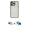 MARSİLYAN™- iPhone 13 Pro Max Kılıf Doruk Doku Prime - Siyah 3D Antistatik Cam Ekran Koruyucu + Rainbow Kamera Lens Koruma Cam - KI