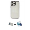 MARSİLYAN™- iPhone 13 Pro Max Kılıf Doruk Doku Prime - Siyah 3D Antistatik Cam Ekran Koruyucu + Rainbow Kamera Lens Koruma Cam - MI