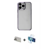 MARSİLYAN™- iPhone 13 Pro Max Kılıf Doruk Doku Prime - Siyah 3D Antistatik Cam Ekran Koruyucu + Rainbow Kamera Lens Koruma Cam - BZ
