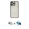 MARSİLYAN™- iPhone 13 Pro Max Kılıf Doruk Doku Prime - Siyah 3D Antistatik Cam Ekran Koruyucu + Rainbow Kamera Lens Koruma Cam - MR