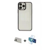 MARSİLYAN™- iPhone 13 Pro Max Kılıf Doruk Doku Prime - Siyah 3D Antistatik Cam Ekran Koruyucu + Rainbow Kamera Lens Koruma Cam - BZ