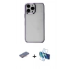 MARSİLYAN™- iPhone 13 Pro Max Kılıf Doruk Doku Prime - Siyah 3D Antistatik Cam Ekran Koruyucu + Renkli Kamera Lens Koruma Cam - PE