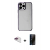 MARSİLYAN™- iPhone 13 Pro Max Kılıf Doruk Doku Prime - Siyah 3D Antistatik Hayalet Cam Ekran Koruyucu + Pers Alüminyum Kamera Lens - GI