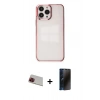 MARSİLYAN™- iPhone 13 Pro Max Kılıf Doruk Doku Prime - Siyah 3D Antistatik Hayalet Cam Ekran Koruyucu + Rainbow Kamera Lens Koruma Cam - KI