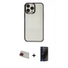 MARSİLYAN™- iPhone 13 Pro Max Kılıf Doruk Doku Prime - Siyah 3D Antistatik Hayalet Cam Ekran Koruyucu + Rainbow Kamera Lens Koruma Cam - KI
