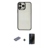 MARSİLYAN™- iPhone 13 Pro Max Kılıf Doruk Doku Prime - Siyah 3D Antistatik Hayalet Cam Ekran Koruyucu + Renkli Kamera Lens Koruma Cam - MI