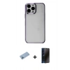 MARSİLYAN™- iPhone 13 Pro Max Kılıf Doruk Doku Prime - Siyah 3D Antistatik Hayalet Cam Ekran Koruyucu + Shine Kamera Lens Koruma Cam - MI