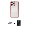MARSİLYAN™- iPhone 13 Pro Max Kılıf Doruk Doku Prime - Siyah 3D Antistatik Hayalet Cam Ekran Koruyucu + Renkli Kamera Lens Koruma Cam - MI