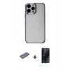 MARSİLYAN™- iPhone 13 Pro Max Kılıf Doruk Doku Prime - Siyah 3D Antistatik Hayalet Cam Ekran Koruyucu + Renkli Kamera Lens Koruma Cam - MI