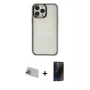 MARSİLYAN™- iPhone 13 Pro Max Kılıf Doruk Doku Prime - Siyah 3D Antistatik Hayalet Cam Ekran Koruyucu + Rainbow Kamera Lens Koruma Cam - MR