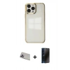 MARSİLYAN™- iPhone 13 Pro Max Kılıf Doruk Doku Prime - Siyah 3D Antistatik Hayalet Cam Ekran Koruyucu + Rainbow Kamera Lens Koruma Cam - MR