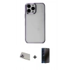 MARSİLYAN™- iPhone 13 Pro Max Kılıf Doruk Doku Prime - Siyah 3D Antistatik Hayalet Cam Ekran Koruyucu + Rainbow Kamera Lens Koruma Cam - MR