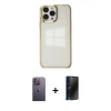 MARSİLYAN™- iPhone 13 Pro Max Kılıf Doruk Doku Prime - Siyah 3D Antistatik Hayalet Cam Ekran Koruyucu + Neon Fosforlu Kamera Lens - BZ
