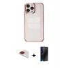 MARSİLYAN™- iPhone 13 Pro Max Kılıf Doruk Doku Prime - Siyah 3D Antistatik Hayalet Cam Ekran Koruyucu + Pers Alüminyum Kamera Lens - KI