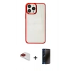 MARSİLYAN™- iPhone 13 Pro Max Kılıf Doruk Doku Prime - Siyah 3D Antistatik Hayalet Cam Ekran Koruyucu + Pers Alüminyum Kamera Lens - KI