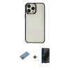 MARSİLYAN™- iPhone 13 Pro Max Kılıf Doruk Doku Prime - Siyah 3D Antistatik Hayalet Cam Ekran Koruyucu + Shine Kamera Lens Koruma Cam - PE