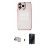 MARSİLYAN™- iPhone 13 Pro Max Kılıf Doruk Doku Prime - Siyah 3D Antistatik Hayalet Cam Ekran Koruyucu + Rainbow Kamera Lens Koruma Cam - BZ