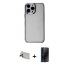 MARSİLYAN™- iPhone 13 Pro Max Kılıf Doruk Doku Prime - Siyah 3D Antistatik Hayalet Cam Ekran Koruyucu + Rainbow Kamera Lens Koruma Cam - BZ