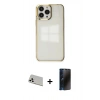 MARSİLYAN™- iPhone 13 Pro Max Kılıf Doruk Doku Prime - Siyah 3D Antistatik Hayalet Cam Ekran Koruyucu + Rainbow Kamera Lens Koruma Cam - BZ