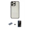 MARSİLYAN™- iPhone 13 Pro Max Kılıf Doruk Doku Prime - Siyah 3D Antistatik Hayalet Cam Ekran Koruyucu + Renkli Kamera Lens Koruma Cam - YL