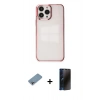 MARSİLYAN™- iPhone 13 Pro Max Kılıf Doruk Doku Prime - Siyah 3D Antistatik Hayalet Cam Ekran Koruyucu + Shine Kamera Lens Koruma Cam - GI