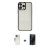 MARSİLYAN™- iPhone 13 Pro Max Kılıf Doruk Doku Prime - Siyah 3D Antistatik Hayalet Cam Ekran Koruyucu + Shine Kamera Lens - GD
