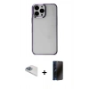 MARSİLYAN™- iPhone 13 Pro Max Kılıf Doruk Doku Prime - Siyah 3D Antistatik Hayalet Cam Ekran Koruyucu + Pers Alüminyum Kamera Lens - SABE